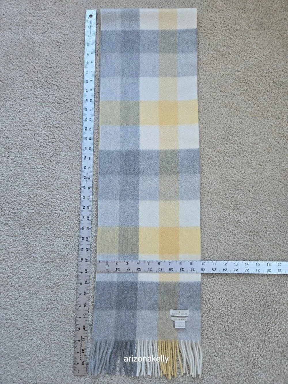 NWOT Cashmere Scarf Plaid Yellow Grey & Creme House of Bruar